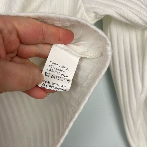 Romwe Ribbed V-Neck Long Sleeve Cropped Faux Wrap Top White Sz 4 - Picture 6 of 13